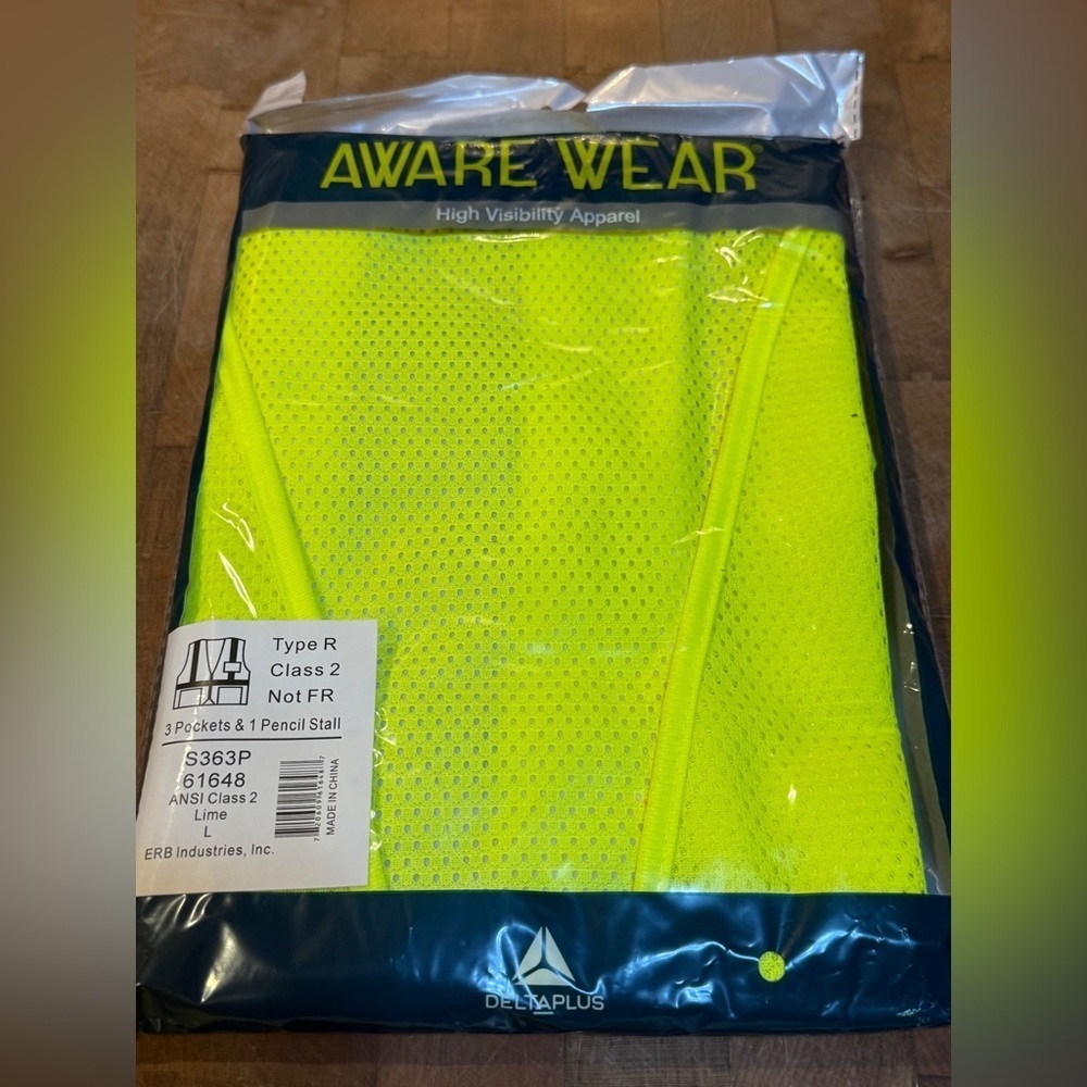 Safety Caution Vest Delta Plus High Visibility Lime Green Aware Ware Sz L NEW!